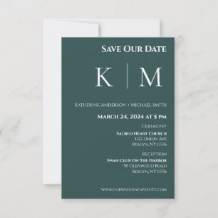 Emerald Green and White-Monogram-Wedding- Save The Date