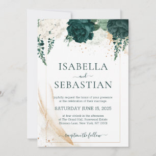 Emerald Green and White Rose Floral BUDGET Invitation
