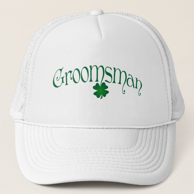 Emerald Green and White Shamrock Groomsman Cap (Front)