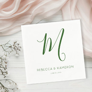 Emerald Green and White Simple Elegant   Monogram Napkin