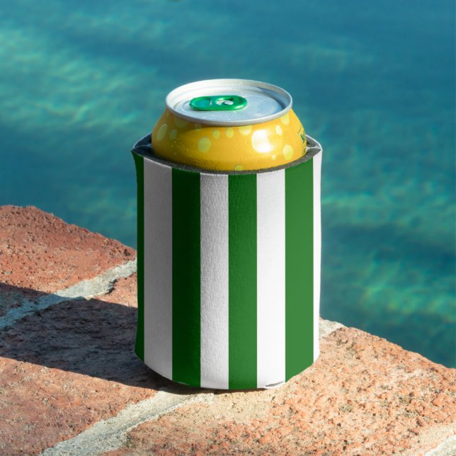 Emerald Green and White Vertical Stripes Can Cooler (In Situ Pool)