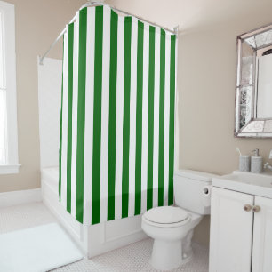 Emerald Green and White Vertical Stripes Shower Curtain