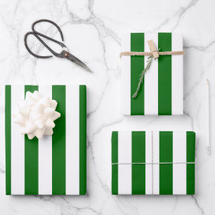 Emerald Green and White Vertical Stripes Wrapping Paper Sheet
