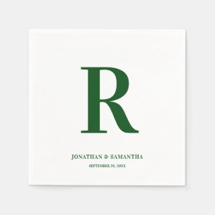 Emerald Green and White Wedding Monogram Modern Napkin