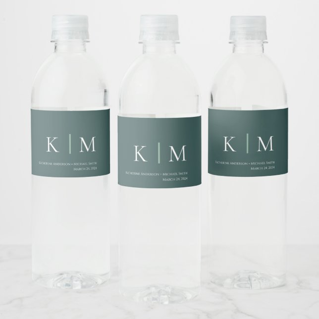 Emerald Green and White-Wedding- Water Bottle Label (Bottles)