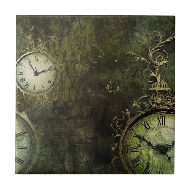 Emerald Green Antique Clockwork Aesthetic Tile (Front)