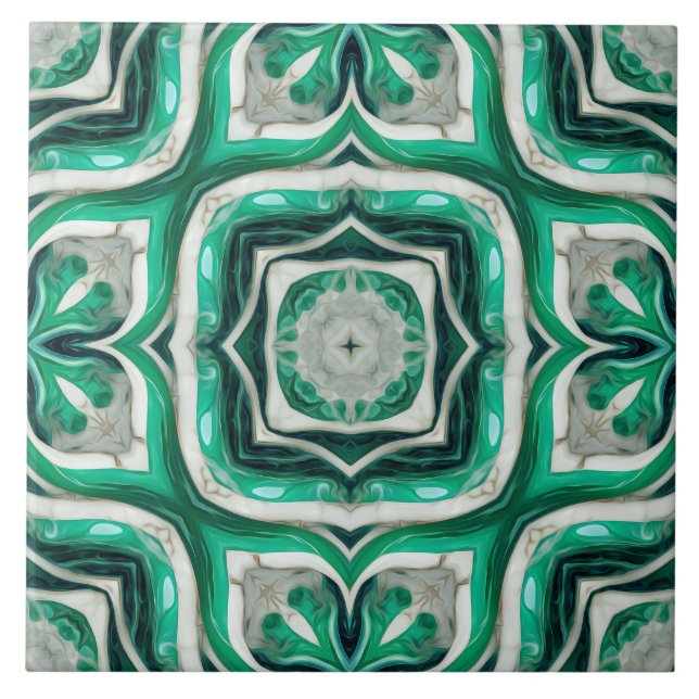 Emerald Green Arabesque Pattern Tile (Front)