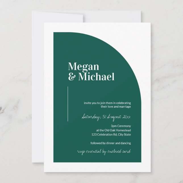 Emerald Green Arch Modern Wedding Invitation (Front)