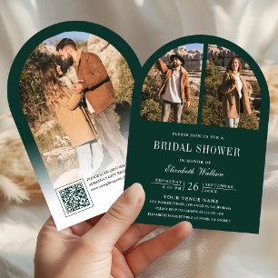 Emerald Green Arch Photo QR Code Bridal Shower Invitation