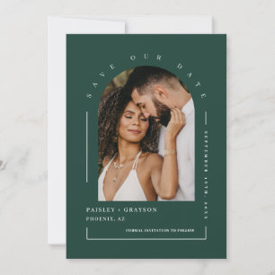 Emerald Green Arch Photo QR Code Save Our Date Invitation