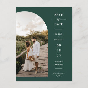 Emerald Green Arch Photo QR Code Save the Date Postcard