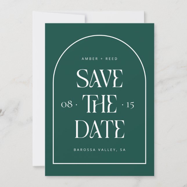 Emerald Green Arch Retro Minimalist Modern Font Save The Date (Front)