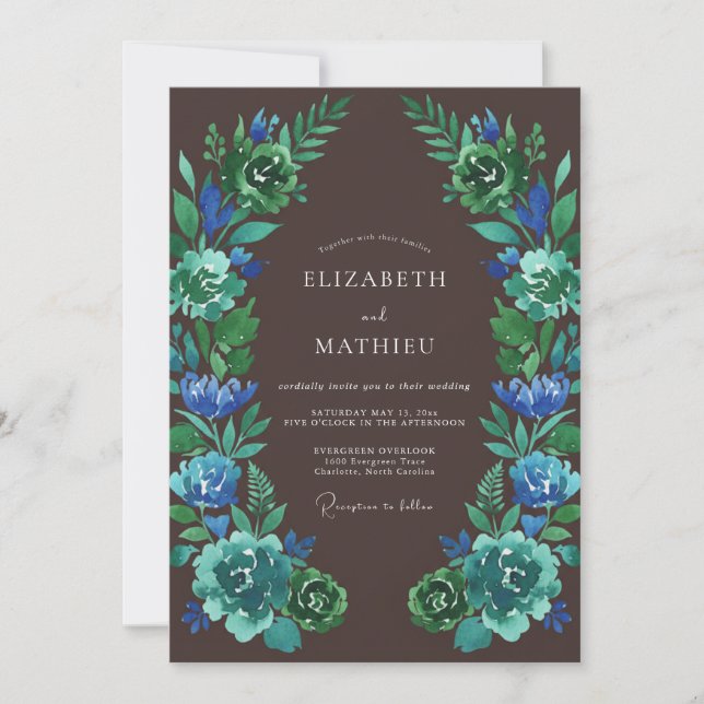 Emerald Green Artistic Floral Wedding Invitation (Front)