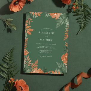 Emerald Green Autumnal Botanical Wedding Invitation
