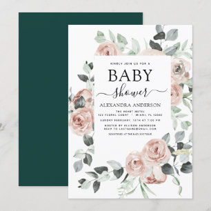 Emerald Green Baby Shower Floral Greenery Invitation