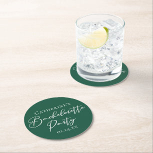 Emerald Green Bachelorette Party Personalized Round Paper Coaster