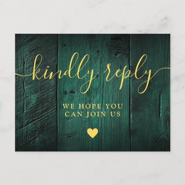 Emerald Green Barn Wood Song Request RSVP Postcard (Front)