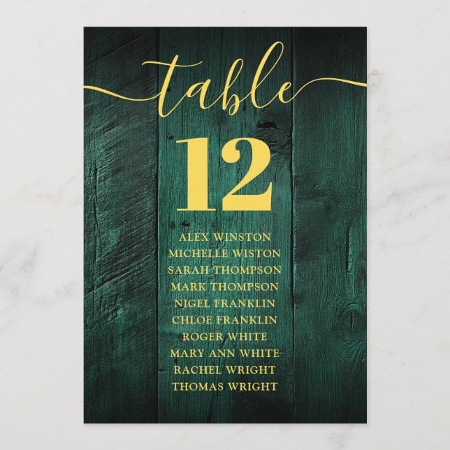 Emerald Green Barn Wood Table Number Seating Chart (Front)
