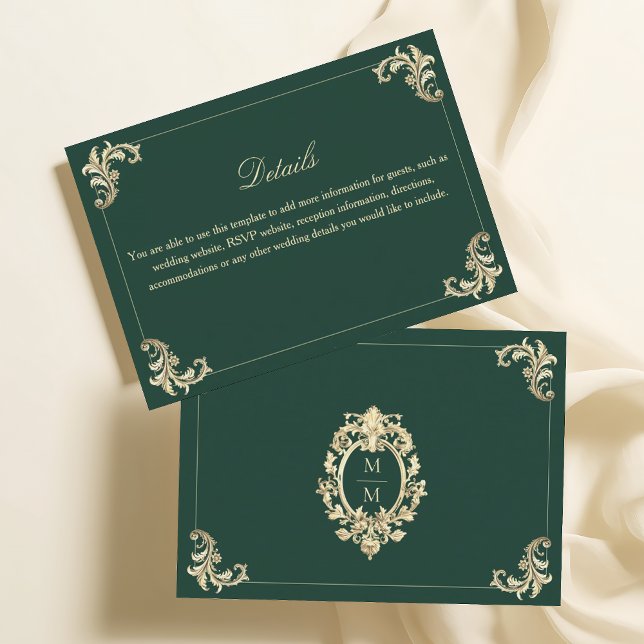 Emerald Green Baroque Gold Wedding Details Enclosure Card (Creator Uploaded)