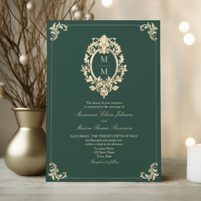 Emerald Green Baroque Gold Wedding Invitation (Creator Uploaded)