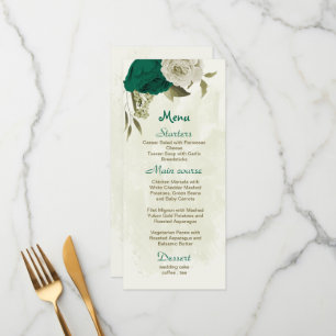 emerald green beige flowers botanical wedding menu