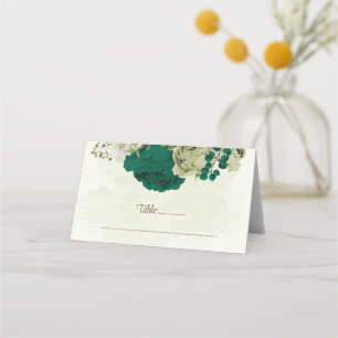 emerald green beige flowers botanical wedding place card