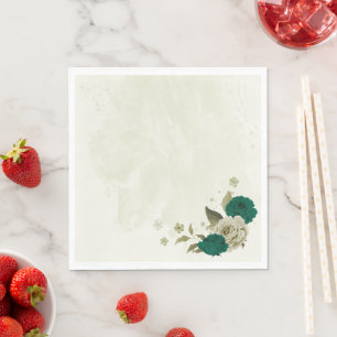 emerald green beige flowers wedding napkin