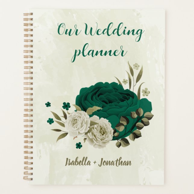 emerald green beige flowers wedding  planner (Front)