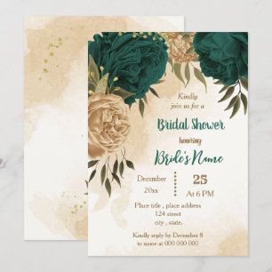 Emerald green beige gold botanical bridal shower invitation