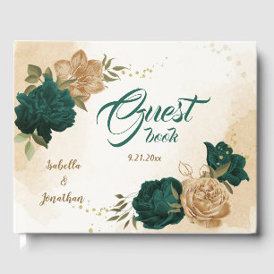 Emerald green beige gold botanical guest book