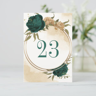 Emerald green beige gold botanical table number