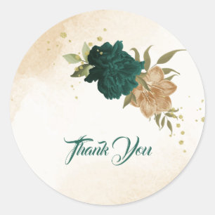 Emerald green beige gold botanical wedding classic round sticker
