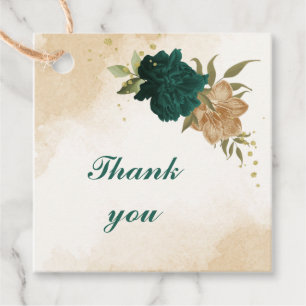 Emerald green beige gold botanical wedding favour tags