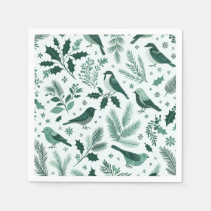 Emerald Green Birds and Boughs Holiday Napkin