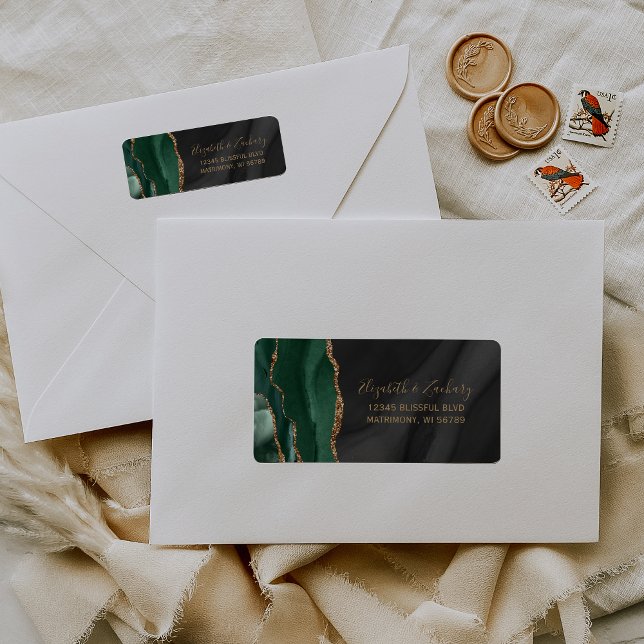 Emerald Green Black Agate Wedding Return Address (Creator Uploaded)