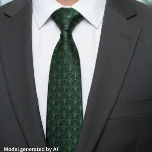 Emerald Green Black Art Deco Pattern Tie