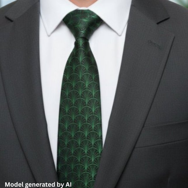 Emerald Green Black Art Deco Pattern Tie (Creator Uploaded)