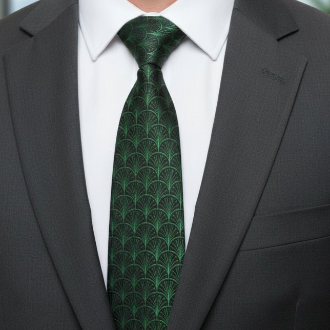Emerald Green Black Art Deco Pattern Tie (Creator Uploaded)