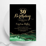 Emerald Green Black Gold Agate 30th Birthday Invitation<br><div class="desc">Emerald green,  black and gold agate 30th birthday party invitation. Elegant modern design featuring green watercolor agate marble geode background,  faux glitter gold and typography script font. Trendy invite card perfect for a stylish women's bday celebration. Printed Zazzle invitations or instant download digital printable template.</div>