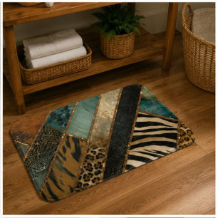 Emerald Green Black Gold Animal Print Bath Mat