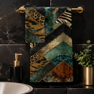 Emerald Green Black Gold Animal Print Bath Towel Set