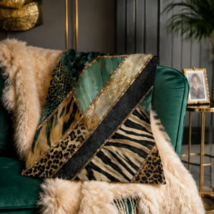 Emerald Green Black Gold Animal Print Throw Blanket