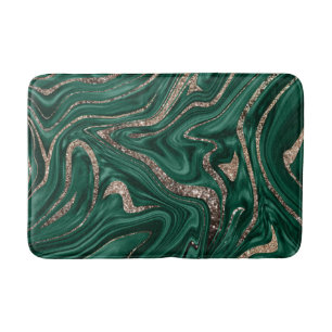 Emerald Green Black Gold Glitter Marble #1 Bath Mat