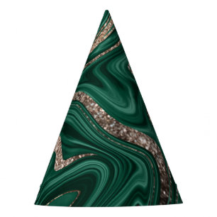 Emerald Green Black Gold Glitter Marble #1 Party Hat