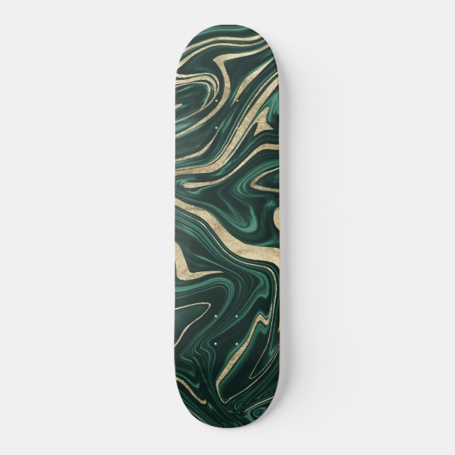 Emerald Green Black Gold Marble #1 #decor #art Skateboard (Front)
