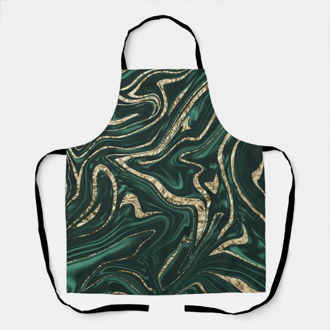 Emerald Green Black Gold Marble #2 (Faux Foil) Apron (Front)