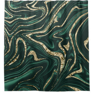 Emerald Green Black Gold Marble #2 (Faux Foil)  Shower Curtain