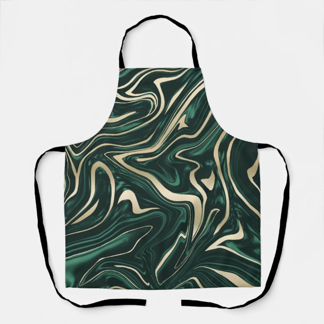 Emerald Green Black Gold Marble #3 (Faux Foil)  Apron (Front)