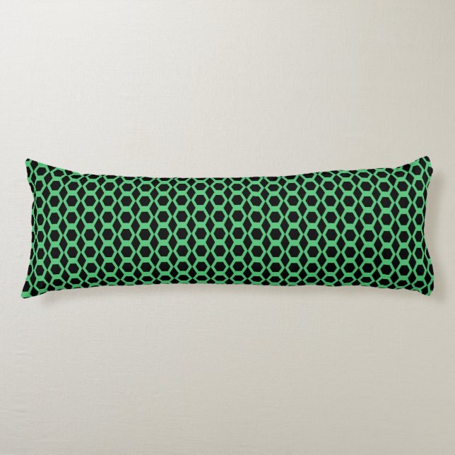 Emerald Green Black Hexagon Pattern Body Cushion (Front)