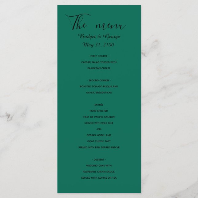 emerald green black menu greenery tropical card (Front)